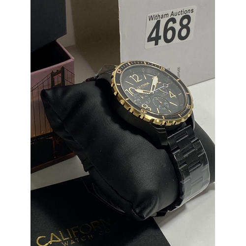 468 - California Watch Co Maverick Chrono stainless steel all black gold MVK-3535-03B, as new with box.