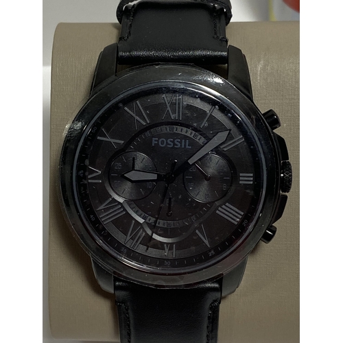 471 - Fossil Watch FS5132 chronograph Watch Black face with black Leather strap, case diameter 44mm, as ne... 