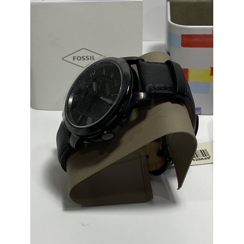 471 - Fossil Watch FS5132 chronograph Watch Black face with black Leather strap, case diameter 44mm, as ne... 