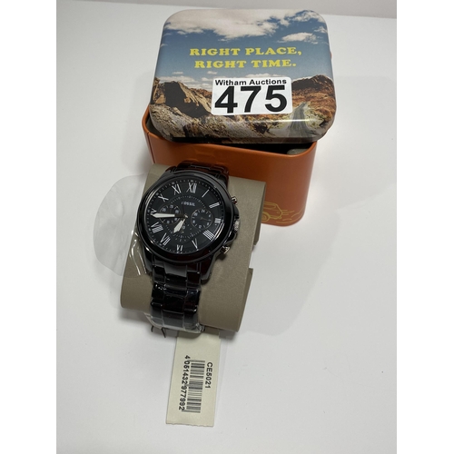 475 - Fossil chronograph Ceramic, CE5021, with face,3 dials case dia.44mm, bracelet strap, new with tag an... 