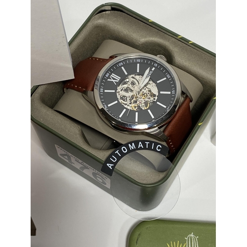 476 - X2 Fossil Automatic wristwatches, one with brown leather strap case diameter 48mm the other features... 