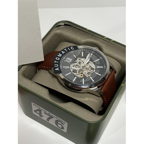 476 - X2 Fossil Automatic wristwatches, one with brown leather strap case diameter 48mm the other features... 