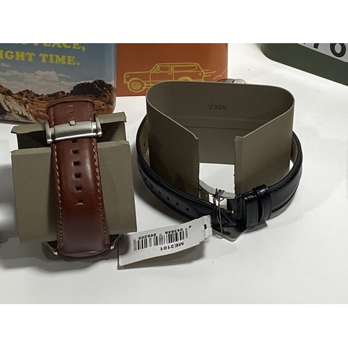 476 - X2 Fossil Automatic wristwatches, one with brown leather strap case diameter 48mm the other features... 