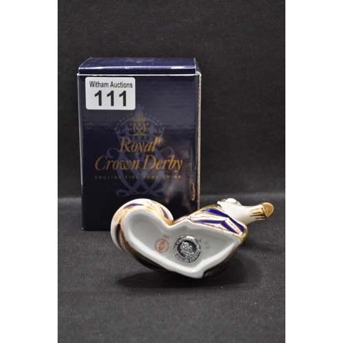 111 - Royal Crown Derby seahorse paperweight with a silver stopper in box (seconds)