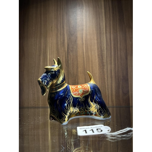 115 - Royal Crown Derby Scottish Terrier paperweight with gold stopper