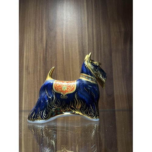 115 - Royal Crown Derby Scottish Terrier paperweight with gold stopper