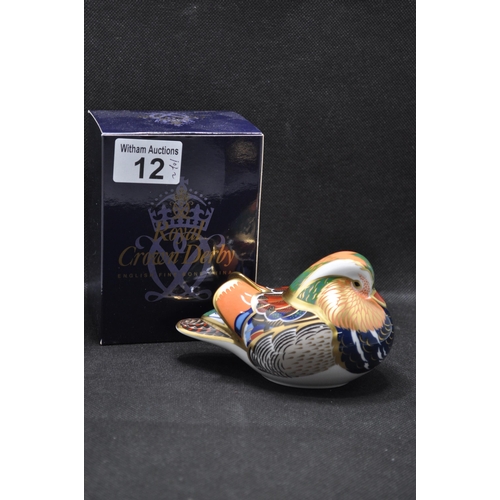 12 - Royal Crown Derby Mandarin Duck paperweight with gold stopper in box together with Royal Crown Derby... 