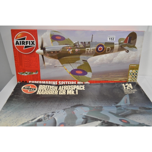 152 - Airfix Supermarine Spitfire MkVb scale 1:24 A50141 together with Airfix British Aerospace Harrier Gr... 