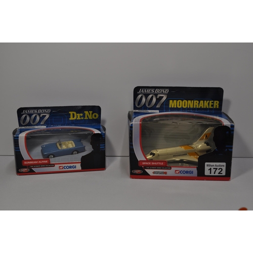 172 - Corgi James Bond 007 space shuttle and sunbeam alpine in boxes together with storm trooper plastic c... 