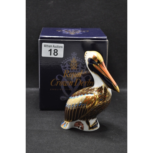 18 - Royal Crown Derby brown pelican paperweight with gold stopper 1998