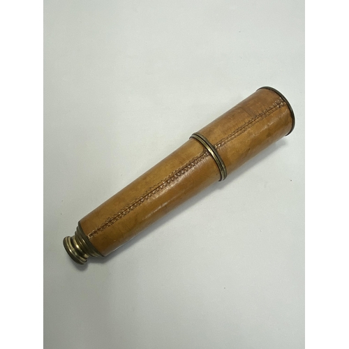 209 - Vintage brass extending telescope with pig skin cover, marked Ross London