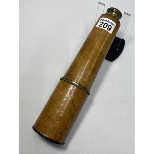 209 - Vintage brass extending telescope with pig skin cover, marked Ross London