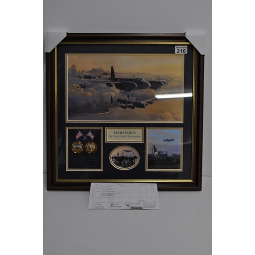 216 - Bradford Exchange framed the Pathfinder de Haviland Mosquito featuring Philp E West PRINTED Artwork ... 