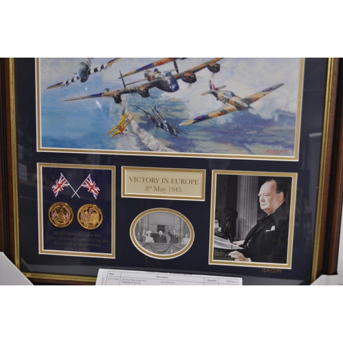 219 - Bradford Exchange Victory Flypast 75th annivesary of VE Day Limited endition print with two 24 carat... 