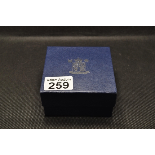 259 - Royal Mint Two Pounds Coin with Rugby Symbol set into a white metal hip flask, with logo to base