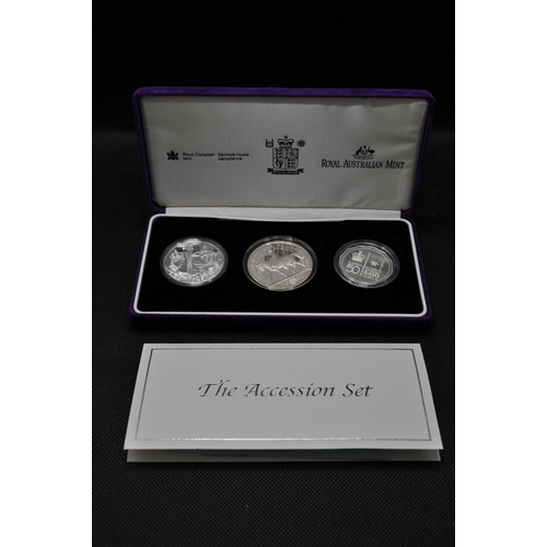 263 - Royal Mint Mint - The Accession Set, Australia, Canada and UK silver coin set with box, x 2 sets