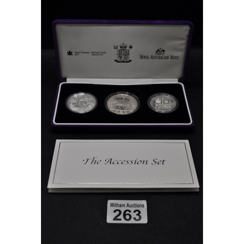 263 - Royal Mint Mint - The Accession Set, Australia, Canada and UK silver coin set with box, x 2 sets