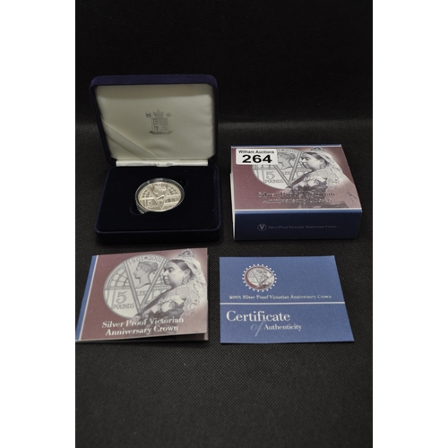 264 - Silver coins x3 - consisting of Royal Mint 2001 Silver Proof Victorian Anniversary Crown, London Min... 