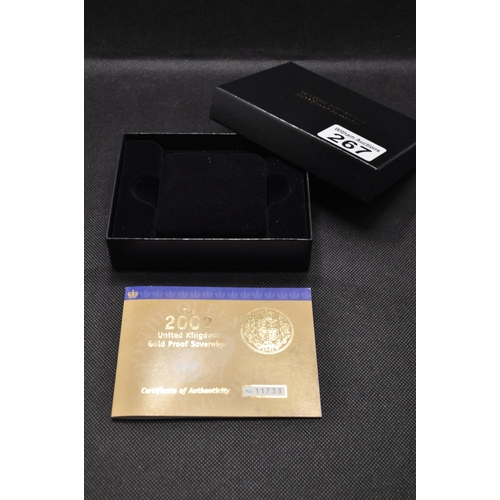 267 - Royal Mint 2002 The Queen's Golden Jubilee 22ct gold proof sovereign coin with Certificate no. 11733... 