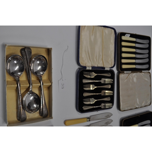 305 - A Georgian basting spoon by Alexander Hewat together with a selection of silver plateware items inc.... 