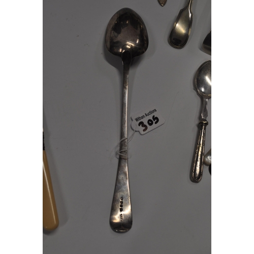 305 - A Georgian basting spoon by Alexander Hewat together with a selection of silver plateware items inc.... 