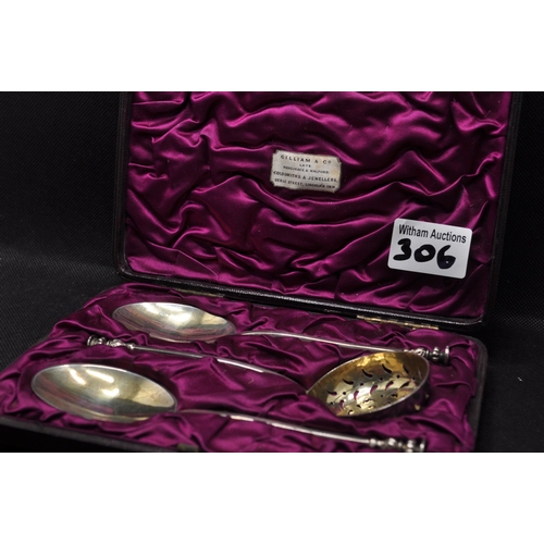 306 - Cased Victorian fruit serving set by Daniel & Charles Houle, with decorative finials