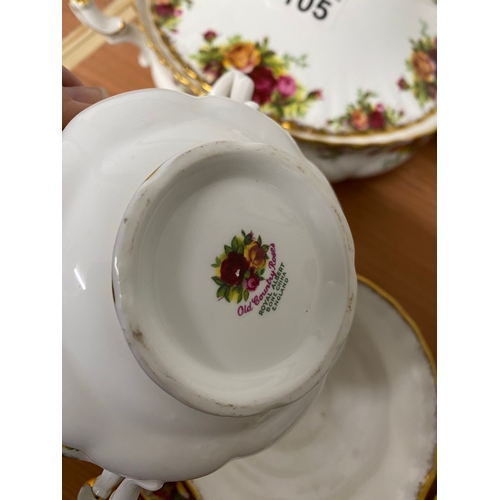 105 - A selection of country roses tureens and soup bowls with small plates and saucers.