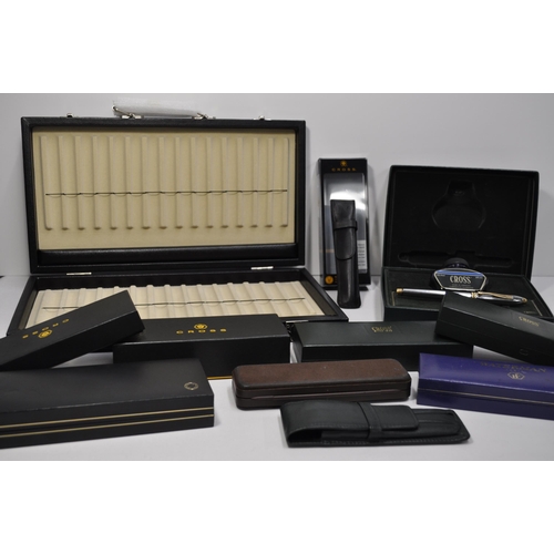 87 - Cross fountain pen with ink in box together with  a selection of cases to include Cross, Mont Blanc,... 