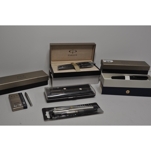 88 - Parker Pen 25 Ballpoint and Rollerball black versions, plus a Parker 5th generation pen, refills, ca... 