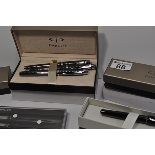 88 - Parker Pen 25 Ballpoint and Rollerball black versions, plus a Parker 5th generation pen, refills, ca... 