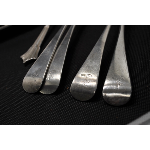 241 - Set of six Silver grapefruit spoons hallmarked London in case together with x4 silver serving spoons... 