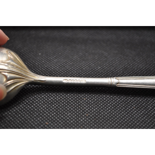 241 - Set of six Silver grapefruit spoons hallmarked London in case together with x4 silver serving spoons... 