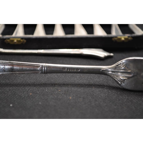 241 - Set of six Silver grapefruit spoons hallmarked London in case together with x4 silver serving spoons... 