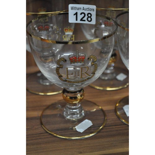 128 - x6 Queen Elizabeth II 1953 Coronation glass goblets