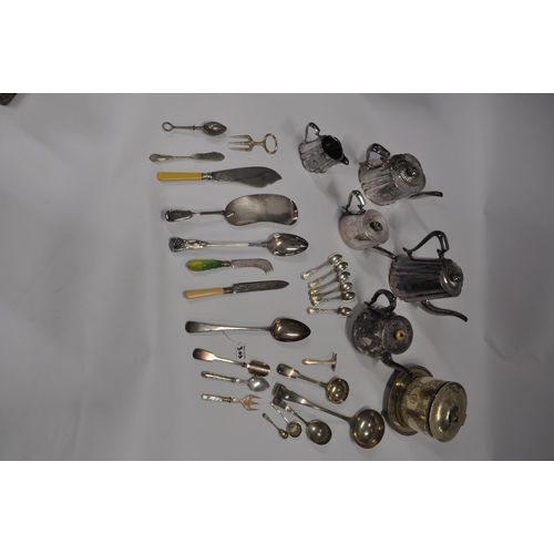 305 - A Georgian basting spoon by Alexander Hewat together with a selection of silver plateware items inc.... 