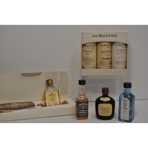 51 - A collection of miniature alcohols to include whisky, gin, tequila, mead and liqueur's featuring, Bo... 