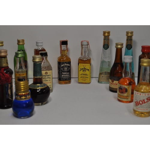 53 - A collection of miniature alcohols to include whisky, brandy, gin and liqueur's featuring Glenfiddic... 