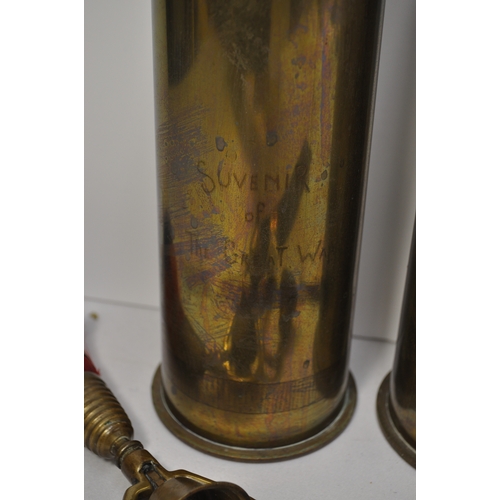 281 - Trench art- A pair of 1917 Brass shell casings both with tulip design and enscribed Suvenir of the G... 