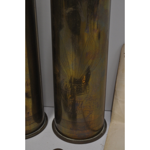 281 - Trench art- A pair of 1917 Brass shell casings both with tulip design and enscribed Suvenir of the G... 