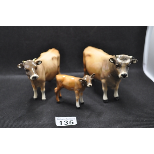 135 - Beswick Dunsley coy boy, cow and calf (3)