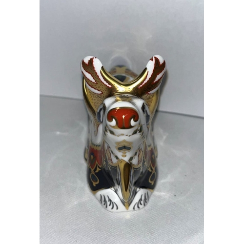 1 - Royal Crown Derby Reindeer paperweight with gold stopper, in box