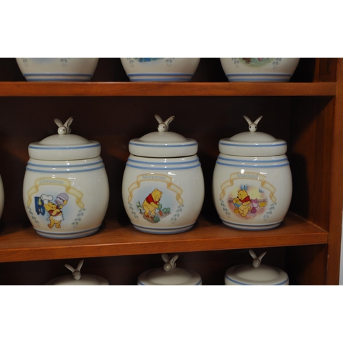 49 - Disney Lennox The Pooh Pantry Spice Jars c.2000, comes with wooden spice rack L56cm x H50cm, X D10cm... 