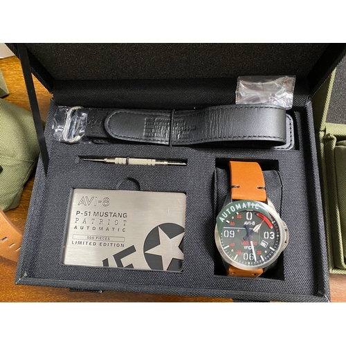 36 - X4 AVI-8 watches to include 'AV-4086-03 P-51 Mustang Automatic' in green with, 43mm stainless steel ... 