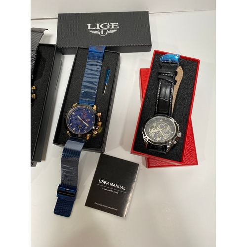 31 - A group of various wristwatches in various designs, all as new condition with protective film, boxes... 