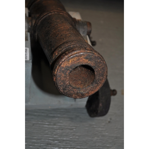 227 - Cannon, cast iron barrel of approx 48cm on stepped carriage