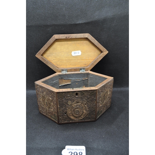 298 - Antique tea caddy with rolled paper scroll work design the tea caddy of heagonal form, poss.late 18t... 