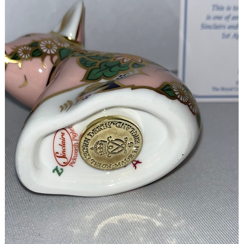 110 - Royal Crown Derby Pickworth piglet with certificate, golden stopper and in box