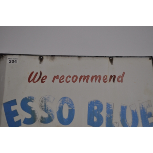 204 - Esso advertising sign 'We recommend Esso Blue' double-sided enamel sign