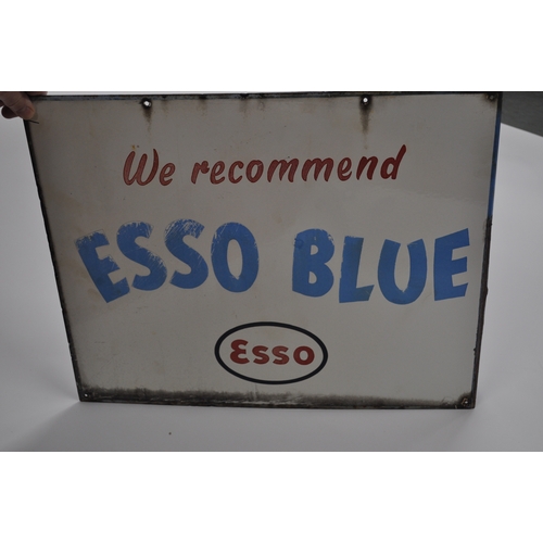 204 - Esso advertising sign 'We recommend Esso Blue' double-sided enamel sign