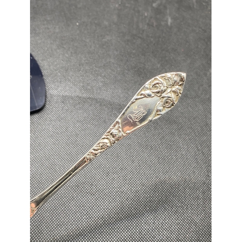 248 - Norwegian silver ladle/sauce spoon, marked 830s NM, with rose decoration and monogram to handle, app... 